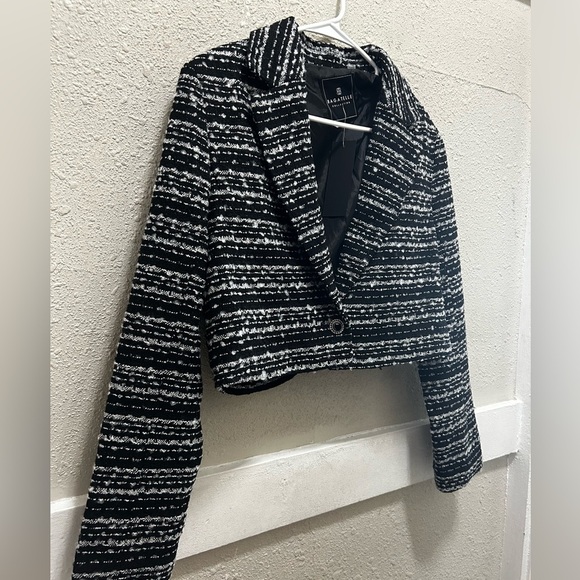 Bagatelle Womens Crop Office One-Button Blazer Black and White NWT Small - Picture 2 of 9